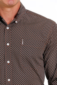Cinch Men's Modern Fit Black and Rust Tile Print Western Shirt