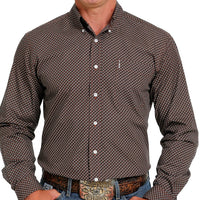 Cinch Men's Modern Fit Black and Rust Tile Print Western Shirt