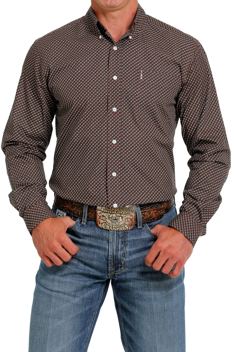 Cinch Men's L/S Modern Fit Black & Rust Tile Western Button Down Shirt