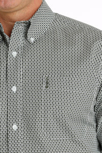 Cinch Men's L/S Modern Fit White with Olive & Black Geometric Western Button Down Shirt