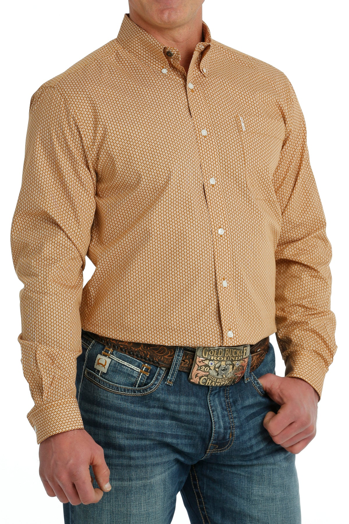 Cinch Men's L/S Modern Fit Brown Vertical Geometric Western Button Dow