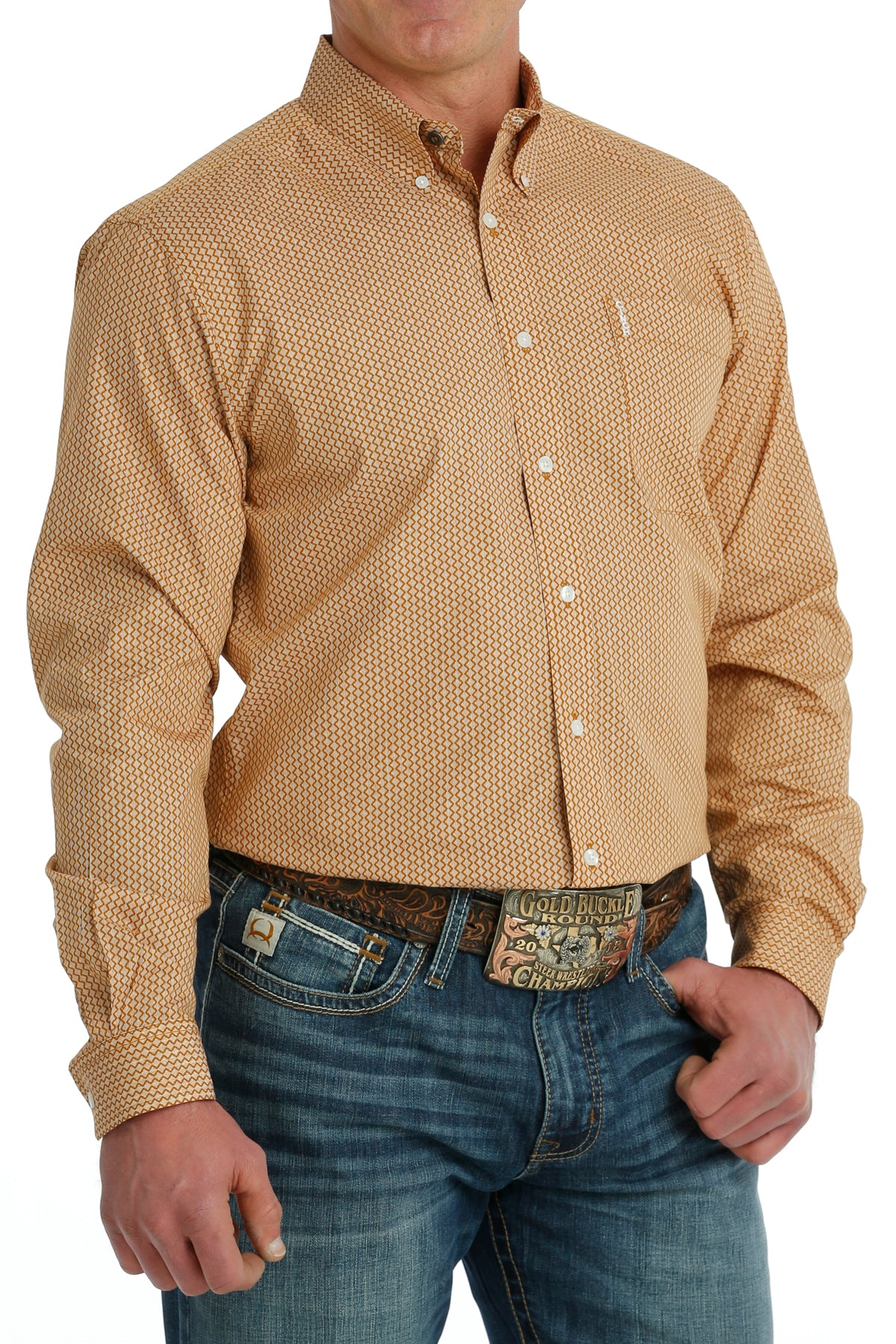 Cinch Men's L/S Modern Fit Brown Vertical Geometric Western Button Down Shirt