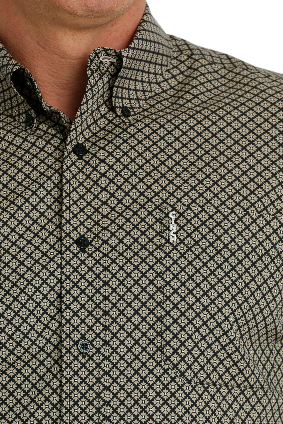 Cinch Men's L/S Modern Fit Black & Khaki Geometric Western Button Down Shirt