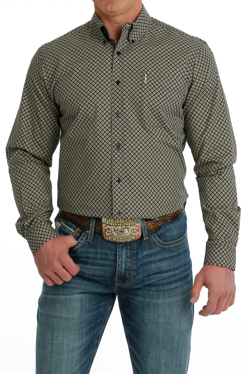 Cinch Men's Modern Fit Black & Khaki Geometric Western Button Down Shirt