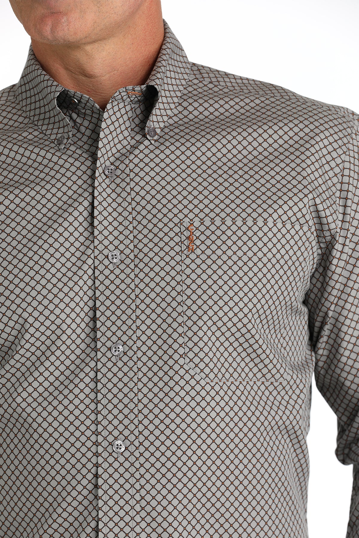 Cinch Men's L/S Modern Fit Geometric Diamond Western Button Down Shirt in Gray