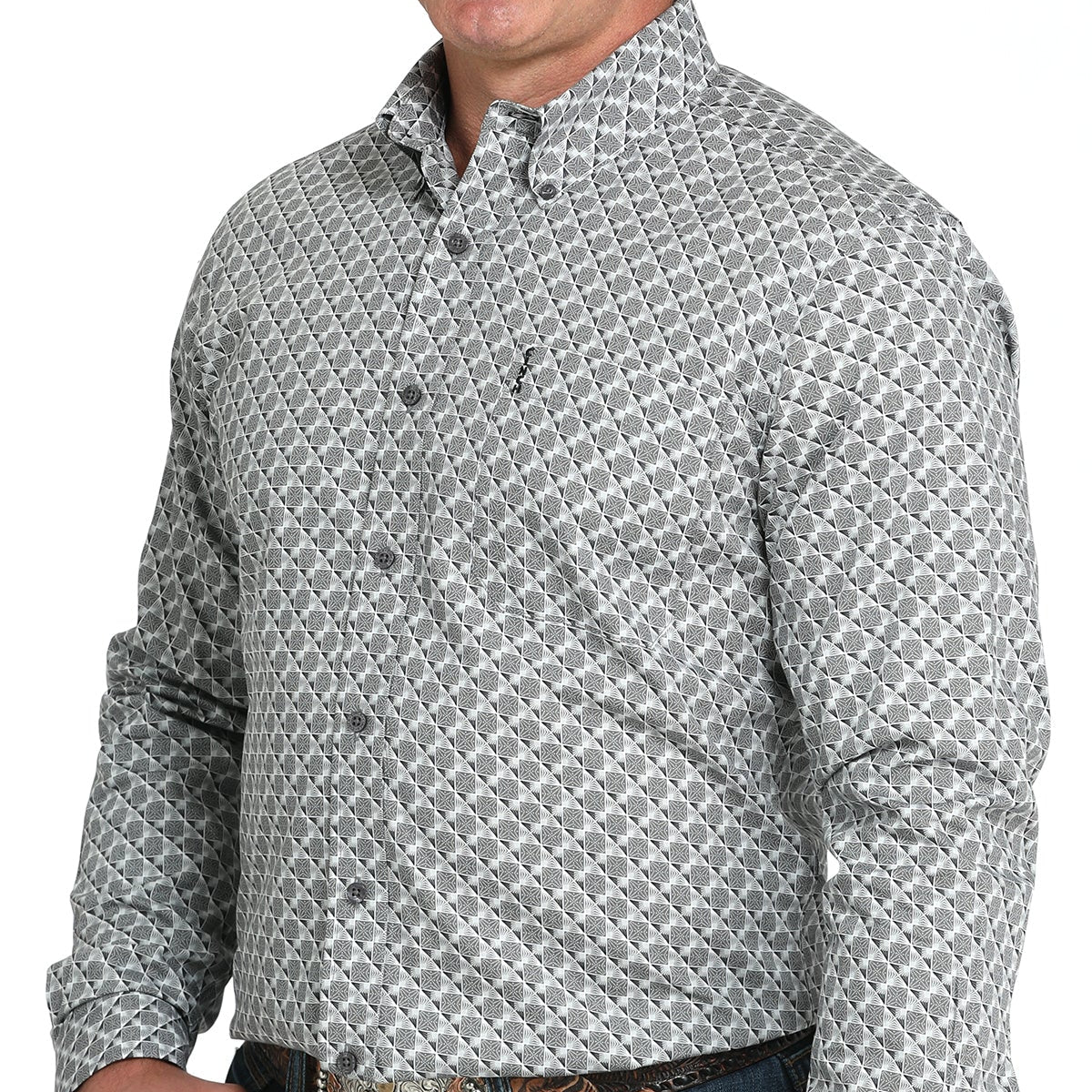 Cinch Men's L/S Modern Fit Geometric Print Western Button Down Shirt in Grey