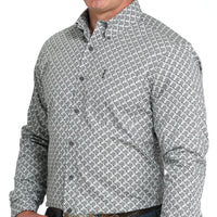 Cinch Men's L/S Modern Fit Geometric Print Western Button Down Shirt in Grey
