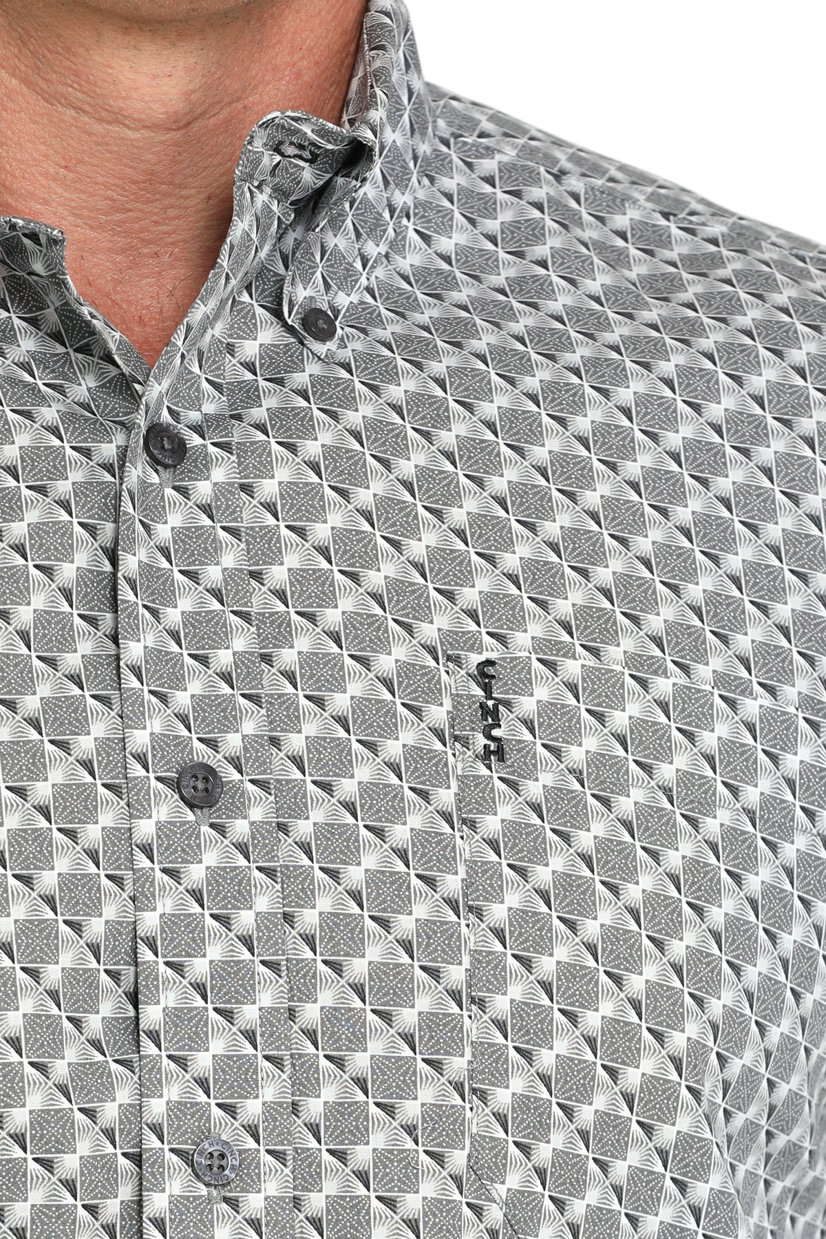 Cinch Men's L/S Modern Fit Geometric Print Western Button Down Shirt in Grey