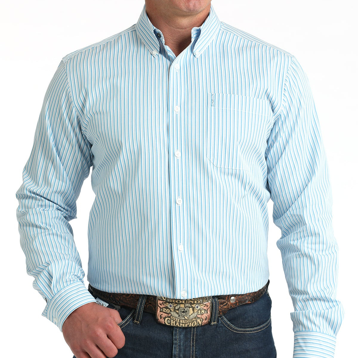 Cinch Men's L/S Modern Fit Stripe Western Button Down Shirt in White