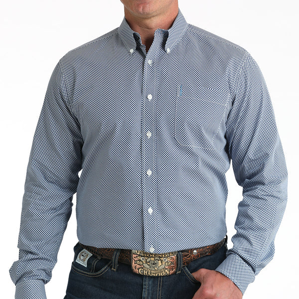 Cinch Men's L/S Modern Fit Medallion Print Western Button Down Shirt in Royal Blue