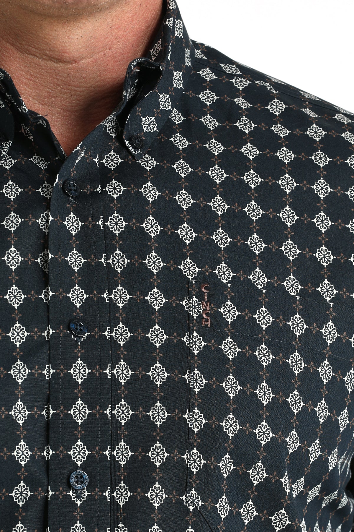 Cinch Men's L/S Modern Fit Medallion Print Western Button Down Shirt in Navy