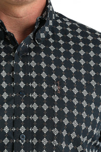 Cinch Men's L/S Modern Fit Medallion Print Western Button Down Shirt in Navy
