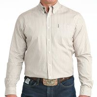 Cinch Men's L/S Modern Fit Striped Western Button Down Shirt in Cream