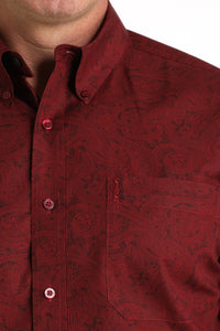 Cinch Men's L/S Modern Fit Paisley Western Button Down Shirt in Burgundy