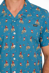 Cinch Men's Santa Bronc Short Sleeve Christmas Camp Shirt