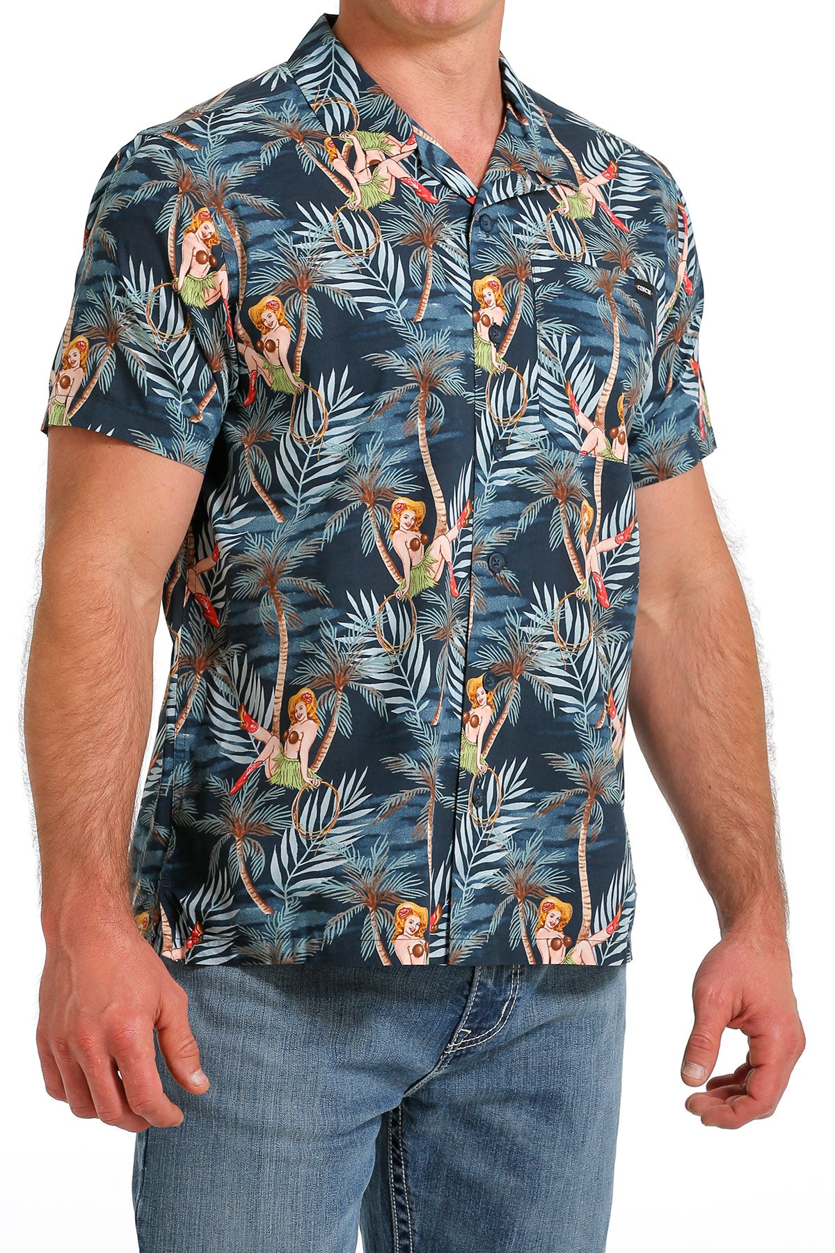Cinch Men's Hawaiian Hula Girl Short Sleeve Camp Shirt