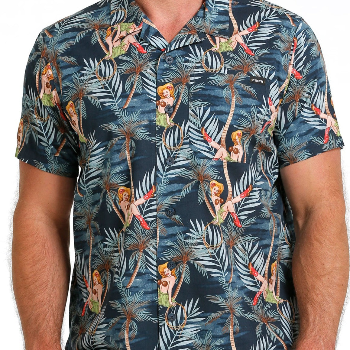 Cinch Men's Hawaiian Hula Girl Short Sleeve Camp Shirt