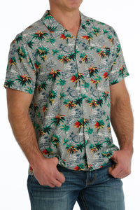 Cinch Men's Hawaiian Palm Short Sleeve Camp Shirt in Grey