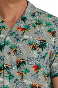 Cinch Men's Hawaiian Palm Short Sleeve Camp Shirt in Grey