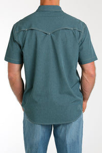 Cinch Men's Solid Short Sleeve Camp Shirt in Blue
