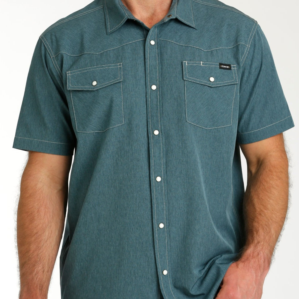 Cinch Men's Solid Short Sleeve Camp Shirt in Blue