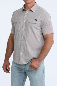 Cinch Men's S/S Camp Shirt in Burgundy Stripe