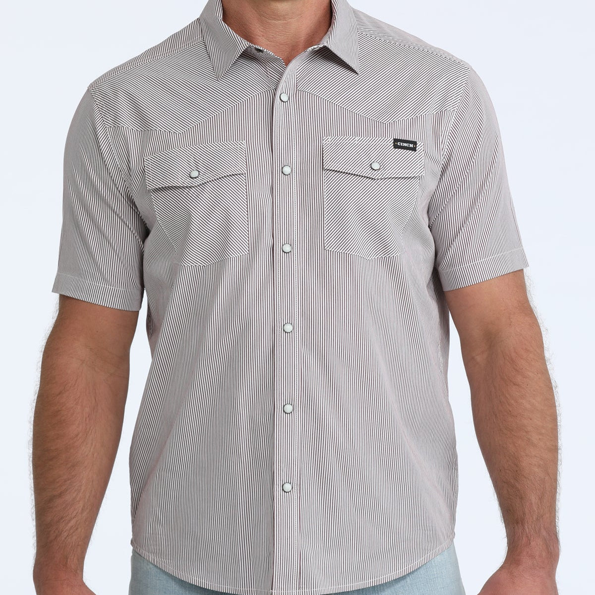 Cinch Men's S/S Camp Shirt in Burgundy Stripe