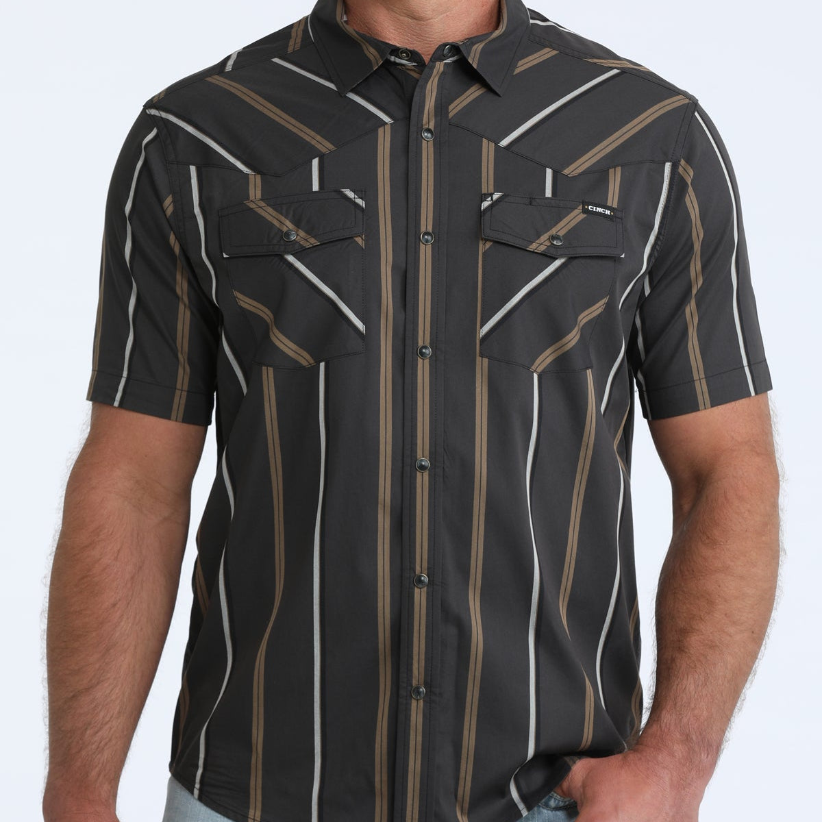 Cinch Men's S/S Camp Shirt in Black Stripe