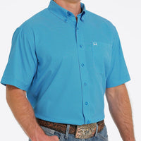 Cinch Men's Classic Fit Arenaflex Blue and White Short Sleeve Western Shirt