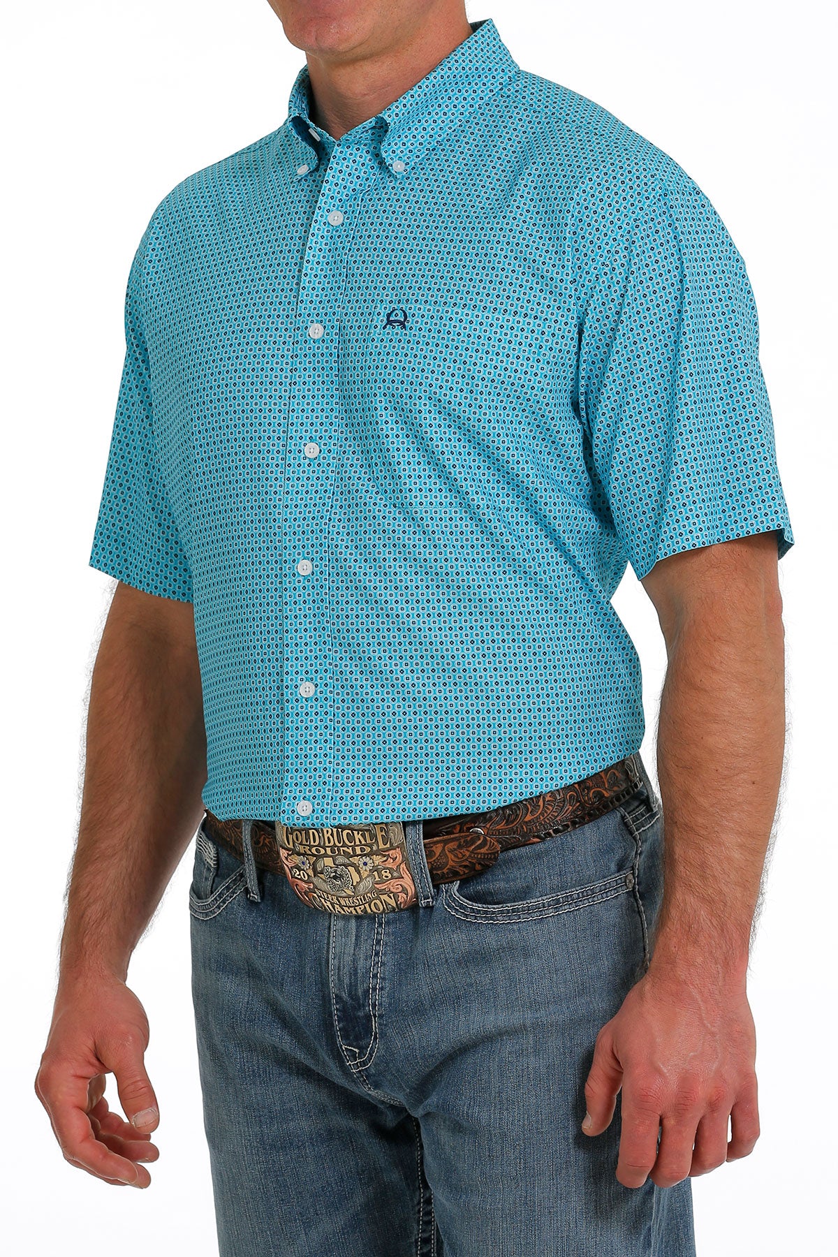 Cinch Men's Arenaflex Blue Diamond Short Sleeve Button Down Shirt