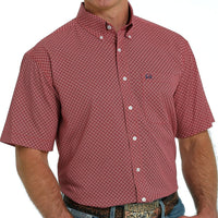 Cinch Men's Classic Fit Arena Flex Red Diamond Print Short Sleeve Western Shirt