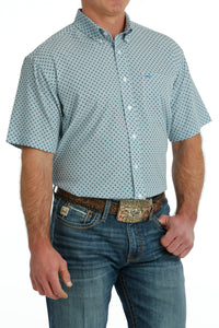 Cinch Men's S/S Arenaflex Geometric Circles Western Button Down Shirt in White