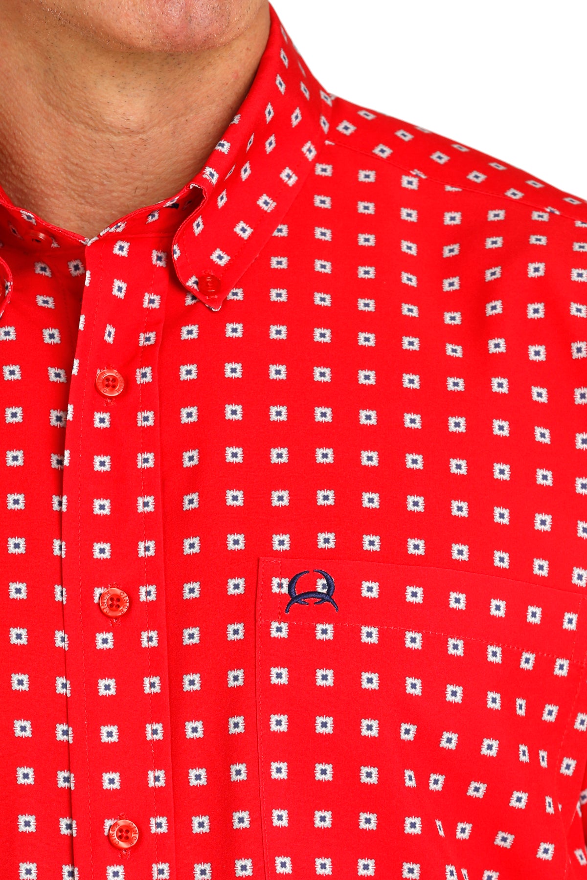 Cinch Men's S/S Arenaflex Geometric Square Western Button Down Shirt in Red