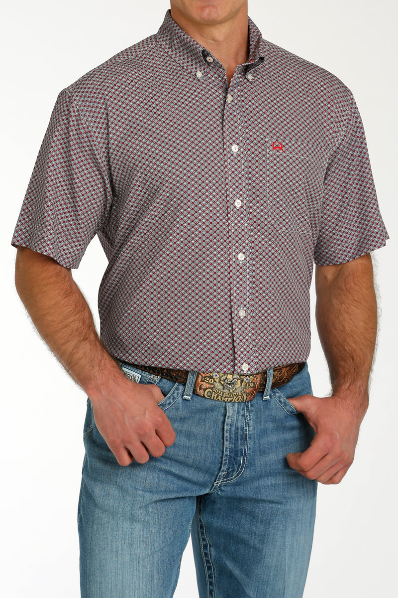 Cinch Men's S/S Arenaflex Geometric Circles Western Button Down Shirt in Grey