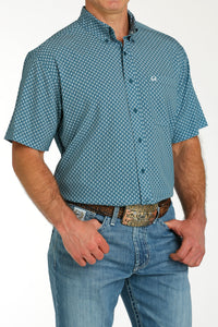 Cinch Men's S/S Arenaflex Geometric Lines Western Button Down Shirt in Teal