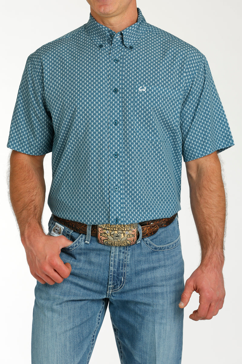 Cinch Men's S/S Arenaflex Geometric Lines Western Button Down Shirt in Teal
