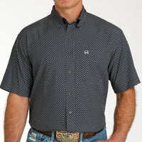 Cinch Men's S/S Arenaflex Geometric Floral Squares Western Button Down Shirt in Charcoal