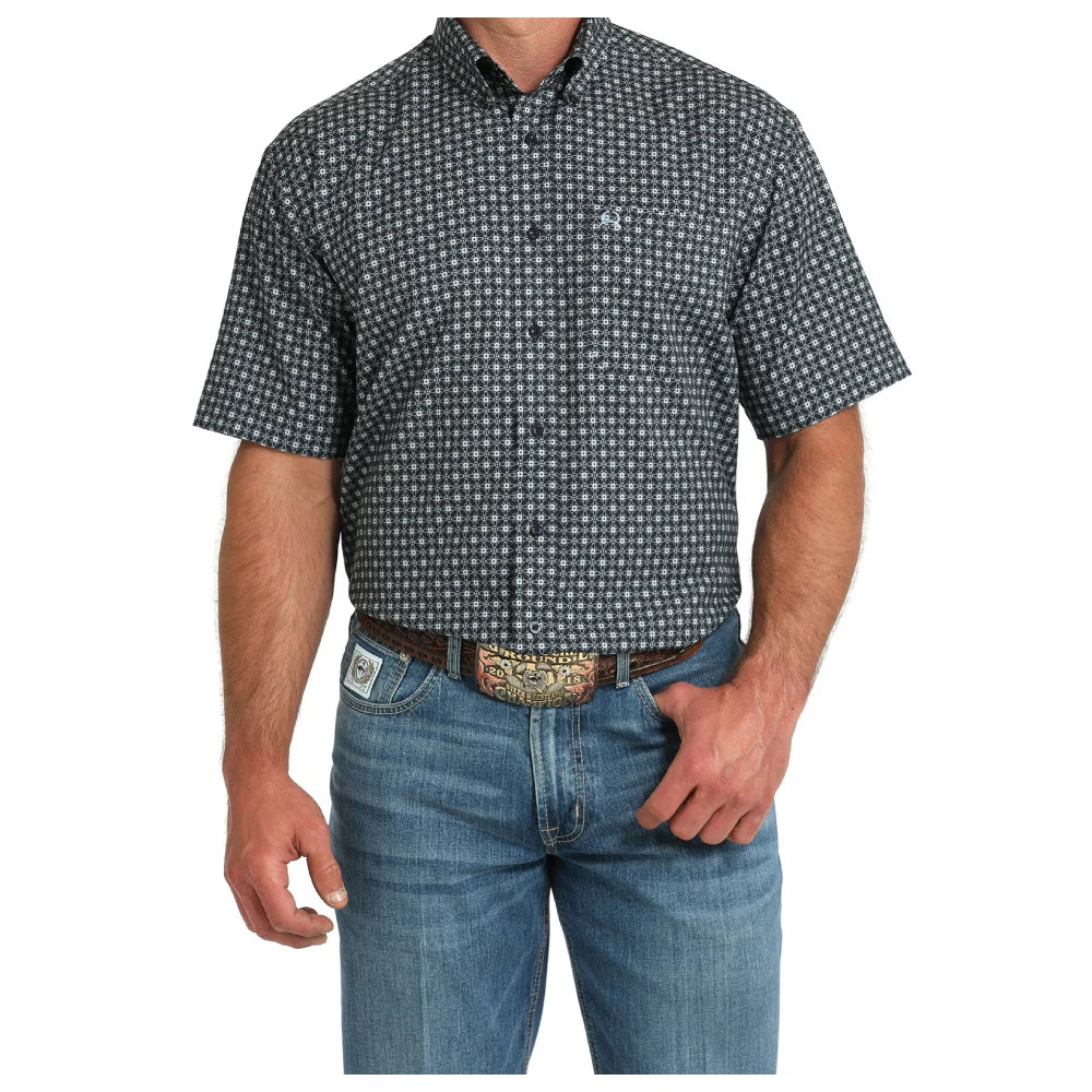 Cinch Men's S/S Arenaflex Geometric Western Button Down Shirt in Black & White