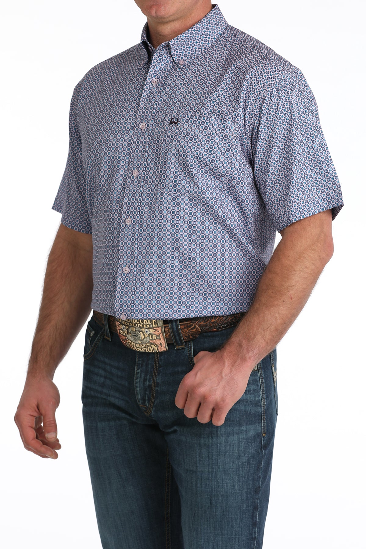 Cinch Men's S/S Arenaflex Western Button Down Shirt in Light Purple