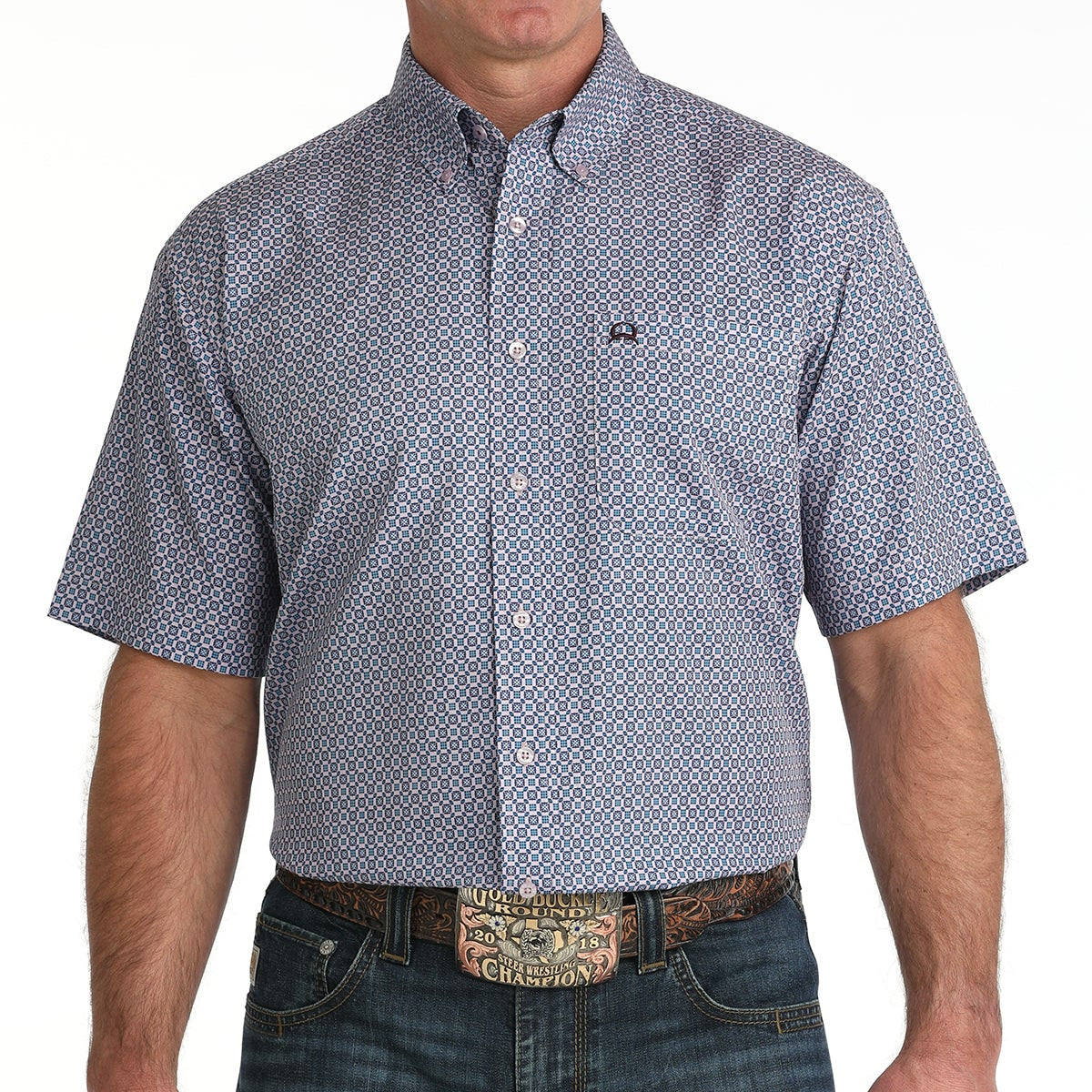 Cinch Men's S/S Arenaflex Western Button Down Shirt in Light Purple