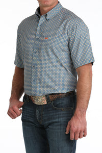 Cinch Men's S/S Arenaflex Western Button Down Shirt in Blue Print