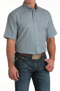 Cinch Men's S/S Arenaflex Western Button Down Shirt in Blue Print