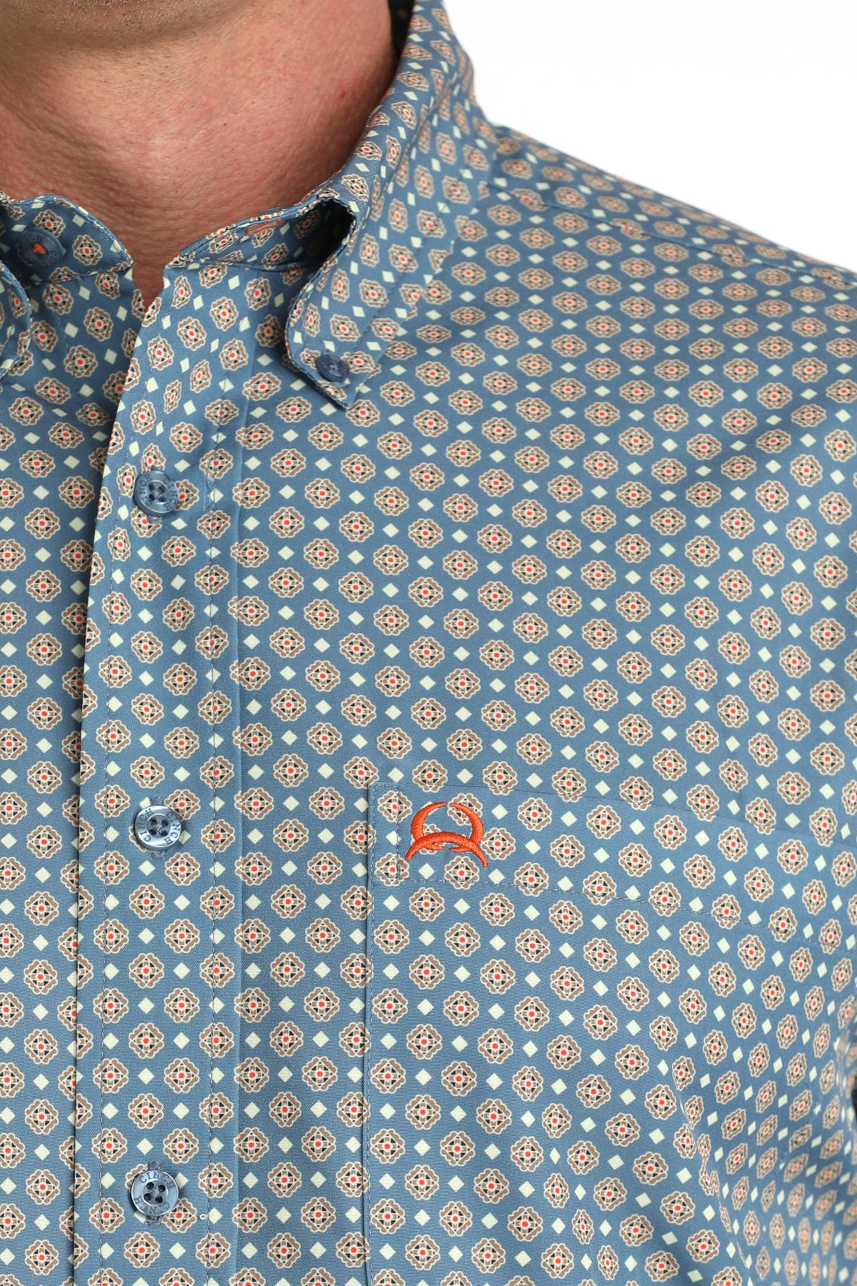 Cinch Men's S/S Arenaflex Western Button Down Shirt in Blue Print