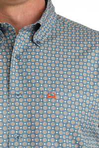 Cinch Men's S/S Arenaflex Western Button Down Shirt in Blue Print