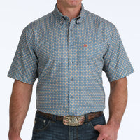 Cinch Men's S/S Arenaflex Western Button Down Shirt in Blue Print