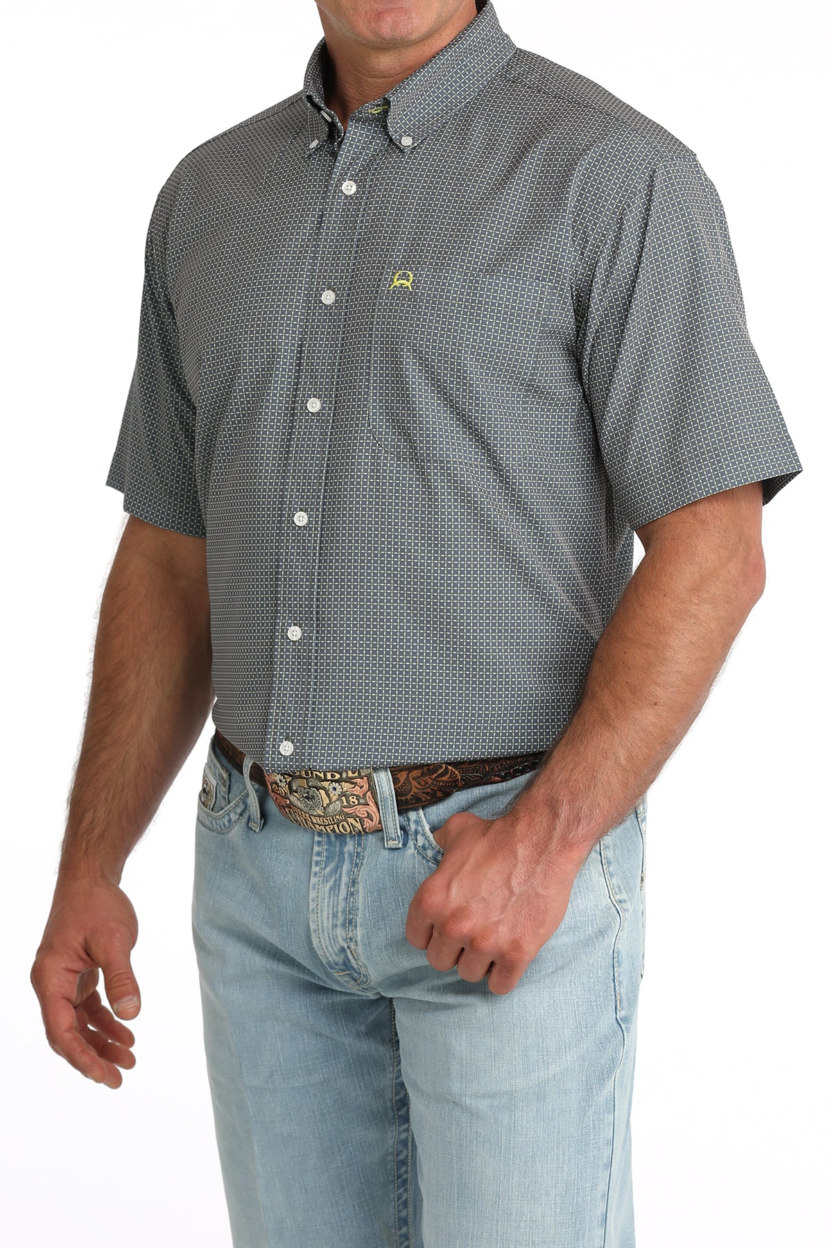 Cinch Men's S/S Arenaflex Print Western Button Down Shirt in Grey/Green