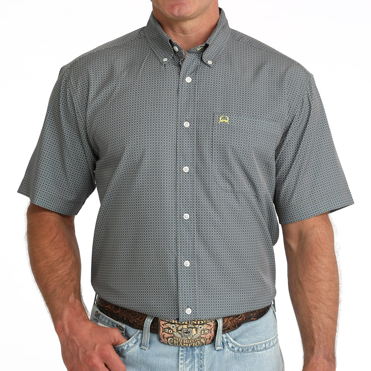 Cinch Men's S/S Arenaflex Print Western Button Down Shirt in Grey/Green