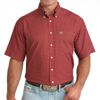 Cinch Men's S/S Arenaflex Print Western Button Down Shirt in Red