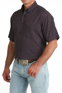 Cinch Men's S/S Arenaflex Print Western Button Down Shirt in Navy/Red