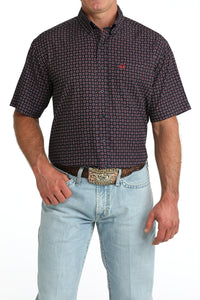 Cinch Men's S/S Arenaflex Print Western Button Down Shirt in Navy/Red